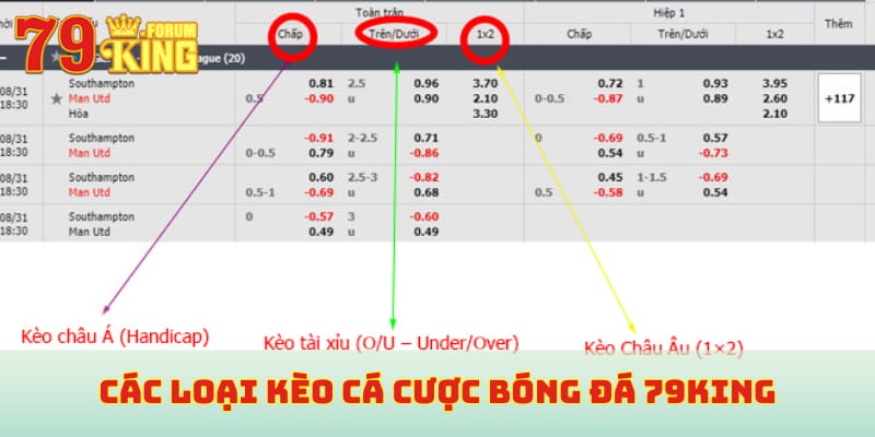 Các loại kèo cá cược bóng đá 79KING